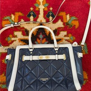 Coach Classic Navy and Cream Quilted Satchel /Tote - Coastal Grandma Chic!